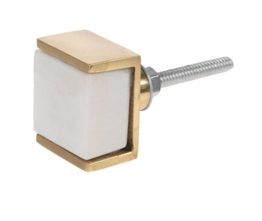 Brass & White Unpolished Marble "Nicki" Drawer Knob - Purdy Hardware - 