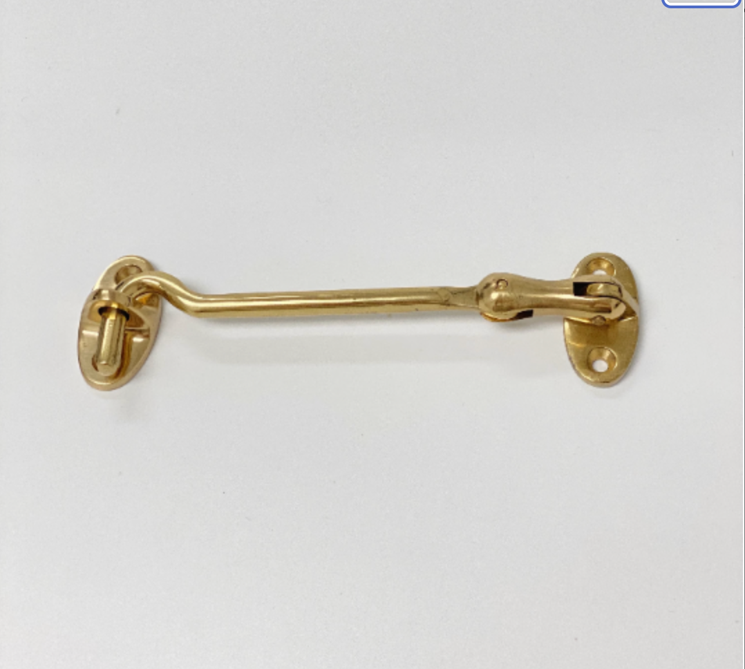 Solid Polished Brass 4" Hook and Eye Lock | Brass Door Accessories - Purdy Hardware - Hooks