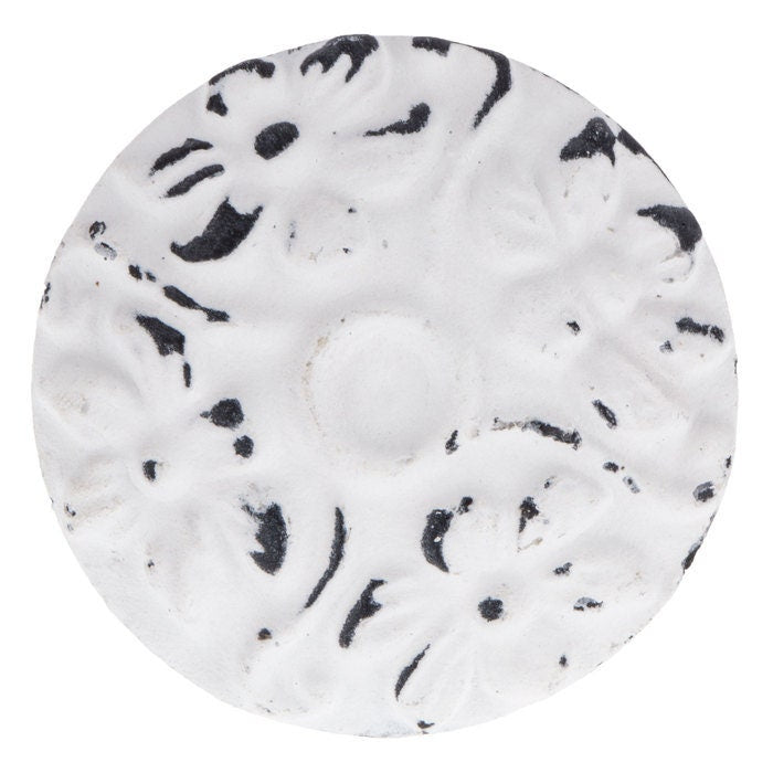 White Distressed "Flora" Embossed Metal Cabinet Knob, Cabinet Hardware Farmhouse Drawer Pull