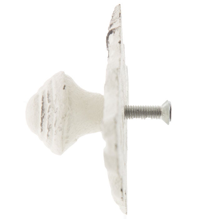 Distressed White "Arvada" Knob with Backplate, Cabinet Hardware Farmhouse Drawer Pull