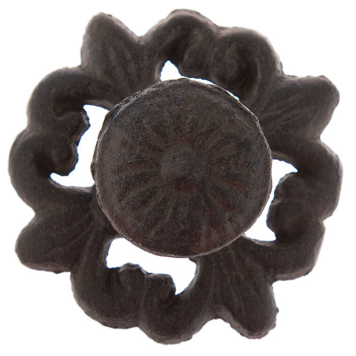 Iron Metal "Charlotte" Cabinet Rustic Knob with Base, Cabinet Hardware Farmhouse Drawer Pull