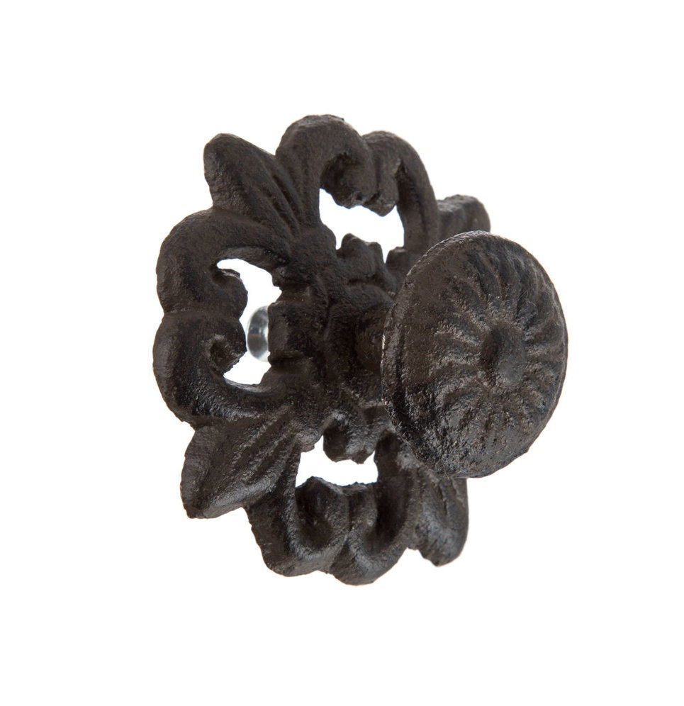 Iron Metal "Charlotte" Cabinet Rustic Knob with Base, Cabinet Hardware Farmhouse Drawer Pull