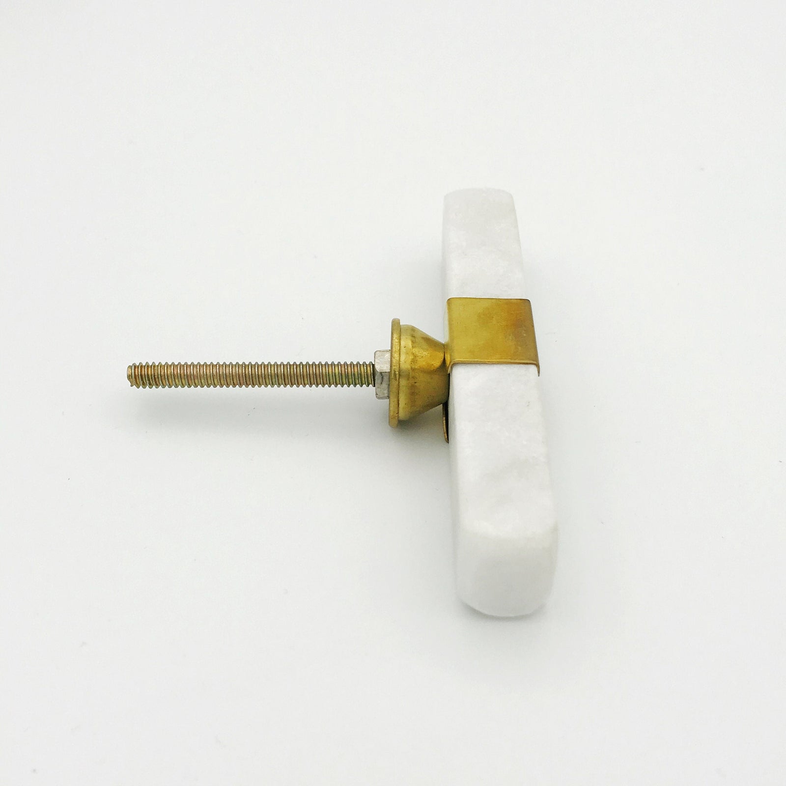 T- Knob Brass and White Marble Cabinet Knob "Rectangle", Modern Cabinet Hardware Farmhouse Drawer Pull
