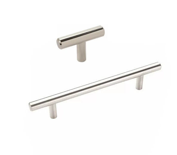 Polished Nickel T-Bar Round Cabinet Knob and Pulls, Drawer Pull, Kitchen Cabinet Hardware
