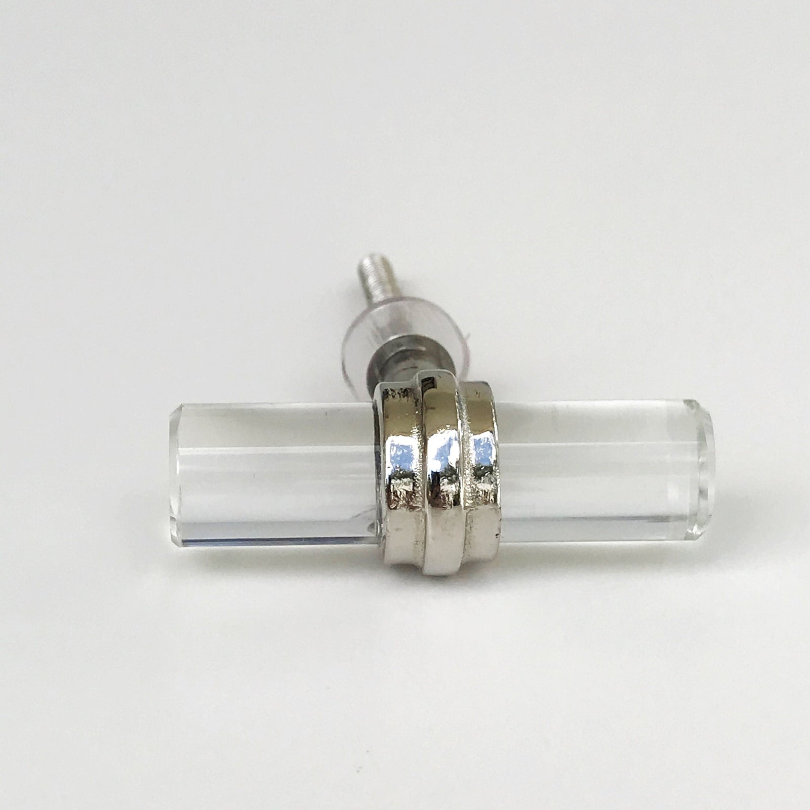 Glass Round Cylinder "Mona" Drawer T-Knob with Silver Nickel Ring,Cabinet Hardware, Drawer Furniture Handle