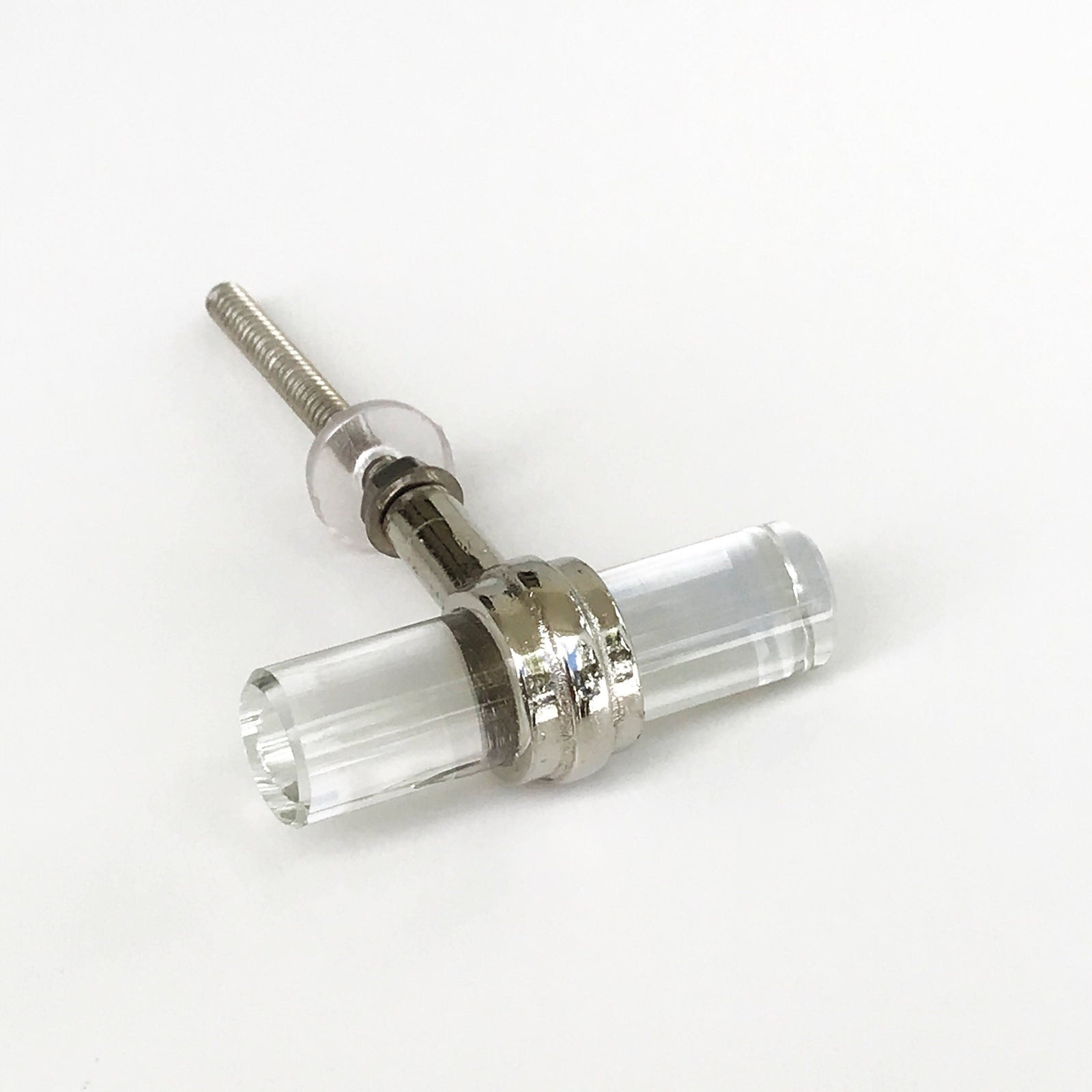 Glass Round Cylinder "Mona" Drawer T-Knob with Silver Nickel Ring,Cabinet Hardware, Drawer Furniture Handle