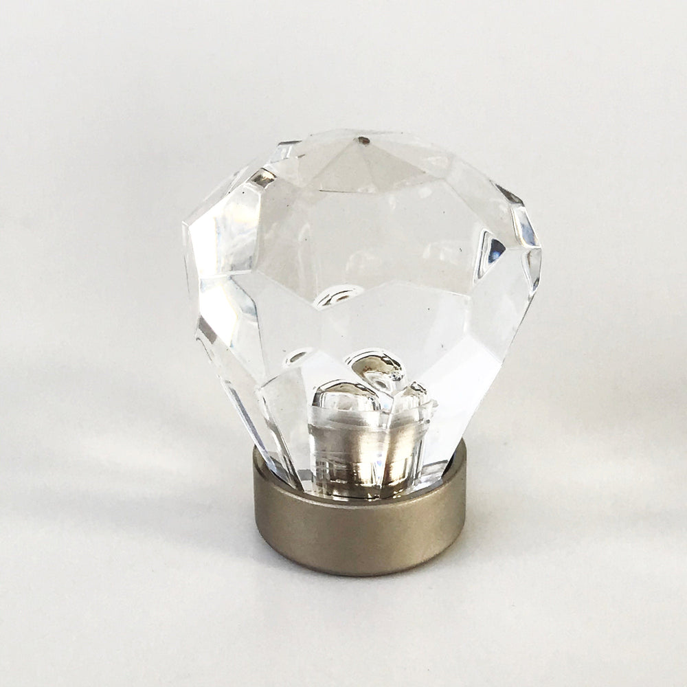 Diamond Lucite "Leila" Faceted  Drawer Acrylic Satin Nickel Knob, Silver Cabinet Hardware
