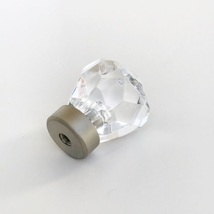 Diamond Lucite "Leila" Faceted  Drawer Acrylic Satin Nickel Knob, Silver Cabinet Hardware