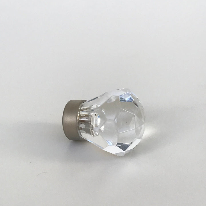 Diamond Lucite "Leila" Faceted  Drawer Acrylic Satin Nickel Knob, Silver Cabinet Hardware