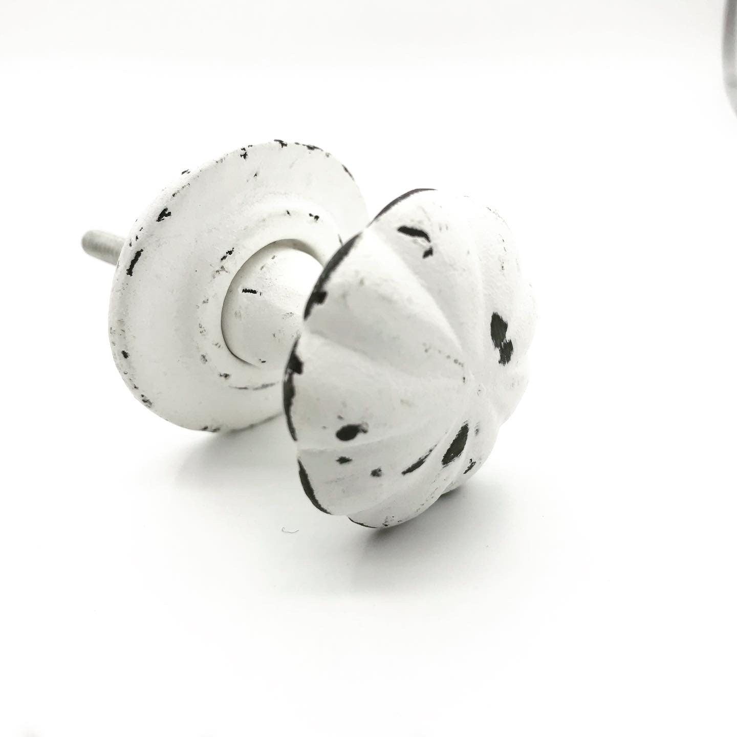 White Distressed "Lilia" Rustic Metal Cabinet Knob with Removable Backplate, Cabinet Hardware Farmhouse Drawer Pull