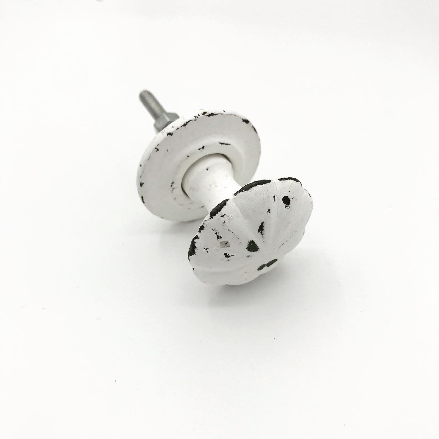White Distressed "Lilia" Rustic Metal Cabinet Knob with Removable Backplate, Cabinet Hardware Farmhouse Drawer Pull