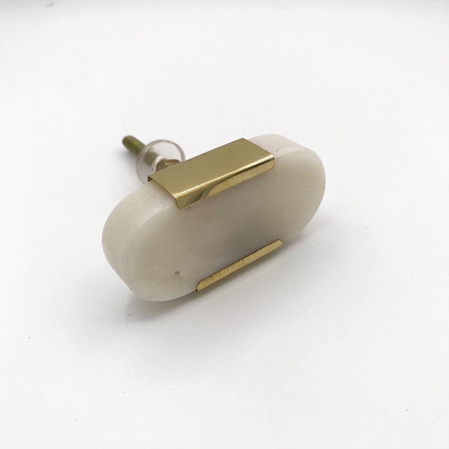 Brass and White-off Marble "Oval" Cabinet Knob, Modern Cabinet Hardware Farmhouse Drawer Pull