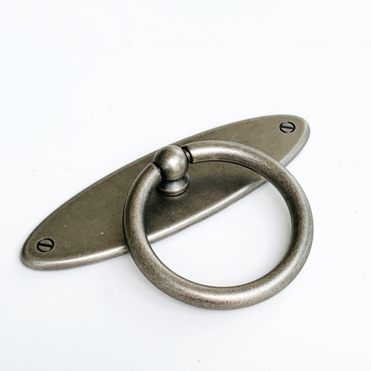 Ring Pull with Backplate in Antique Brass and Antique Silver Cabinet Drawer Pull, Modern Cabinet Hardware
