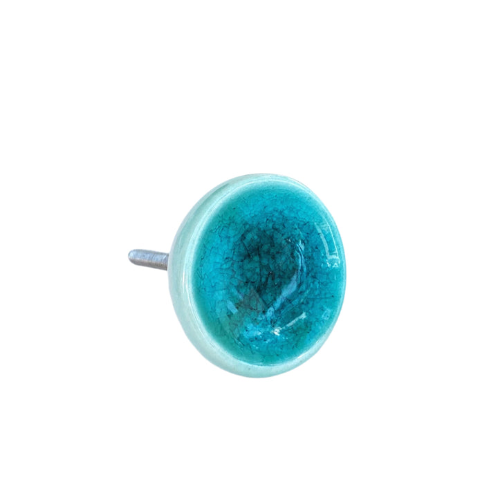 Ceramic Pretty Glass with Gold Line Detail Crackle Knob White & Teal Colors White Ceramic Pretty Glass with Gold Line Detail Crackle Knob White & Teal Colors White