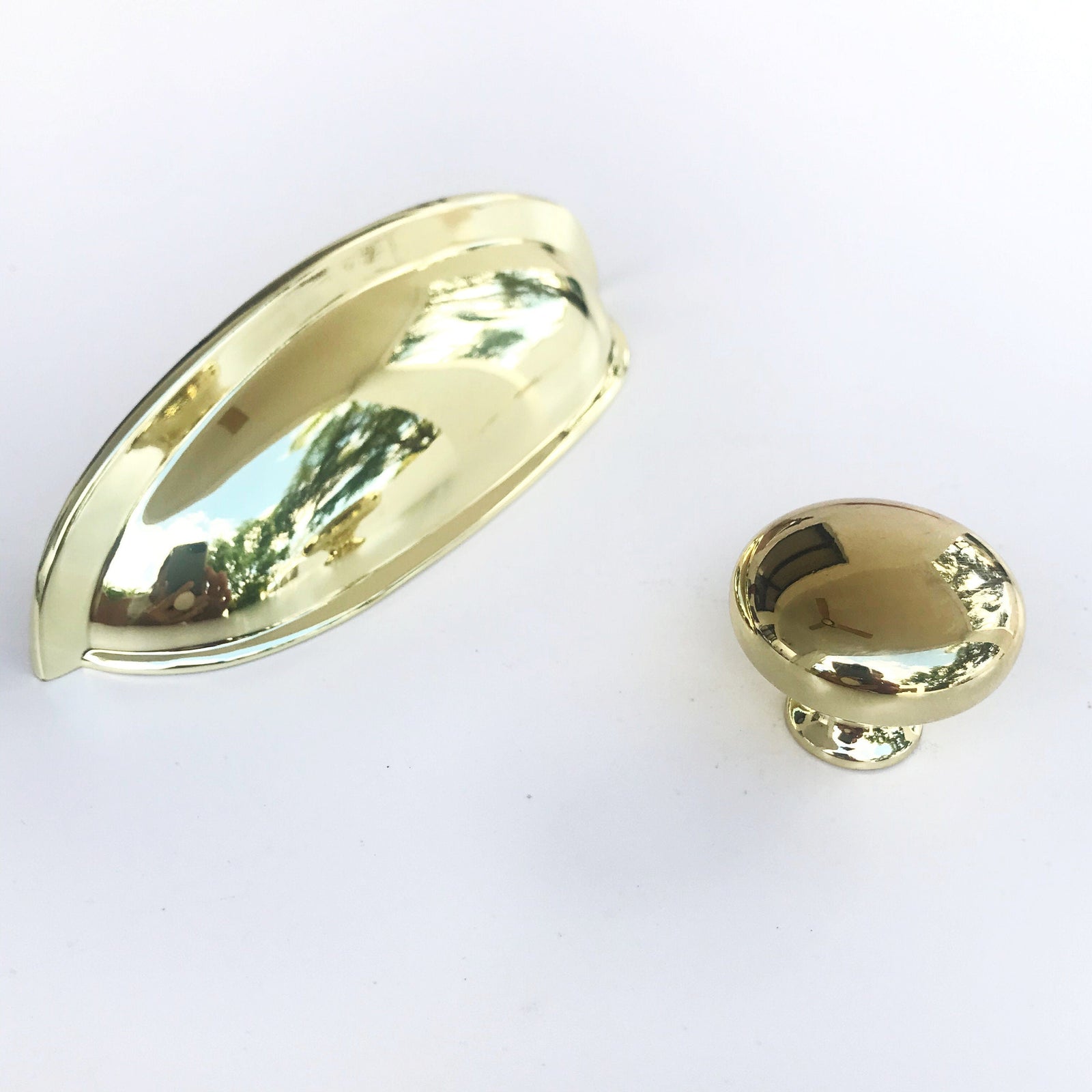 Polished Brass "Nadia" Round Cabinet Knob Bin Cup Drawer Pull, Modern Cabinet Hardware Farmhouse Drawer Pull