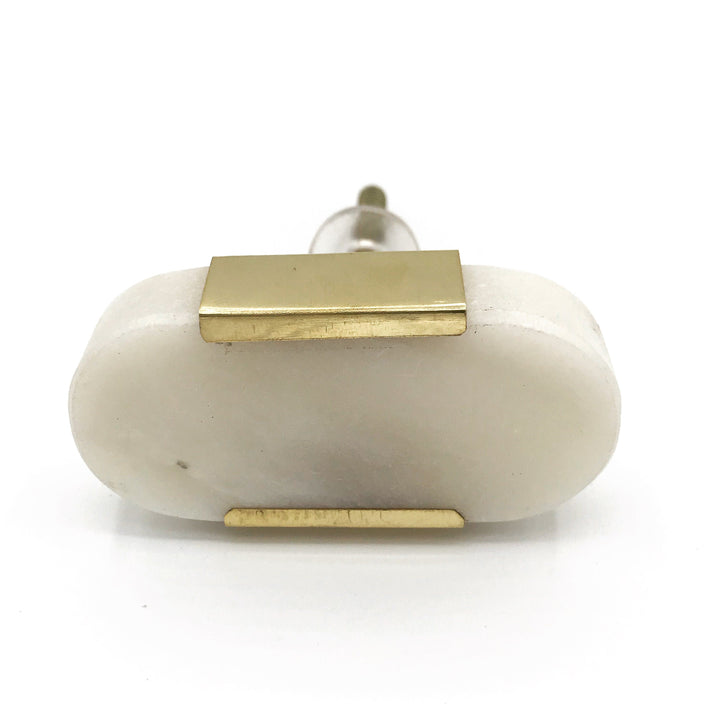 Brass and White-off Marble "Oval" Cabinet Knob, Modern Cabinet Hardware Farmhouse Drawer Pull