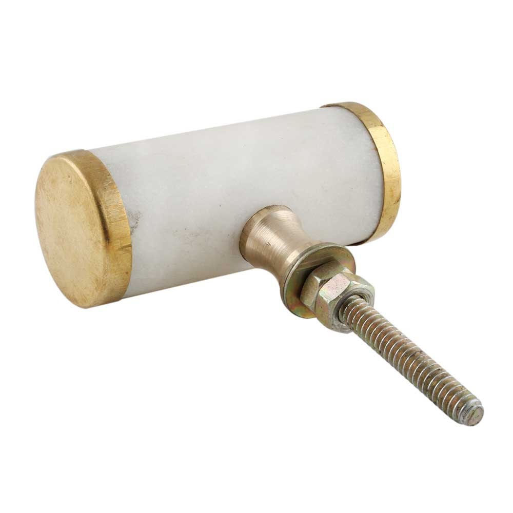 Brass  and Marble Stone White T-Cilinder Cabinet Drawer Knob, Modern Cabinet Hardware Farmhouse Drawer Pull