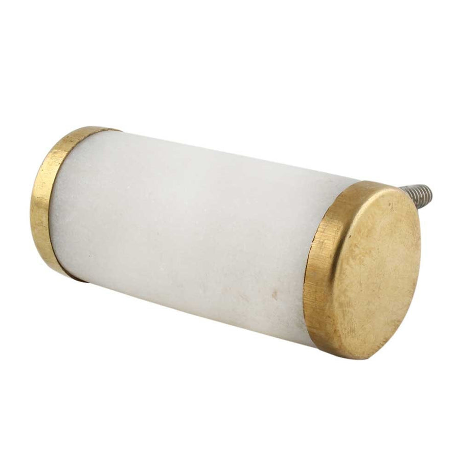 Brass  and Marble Stone White T-Cilinder Cabinet Drawer Knob, Modern Cabinet Hardware Farmhouse Drawer Pull