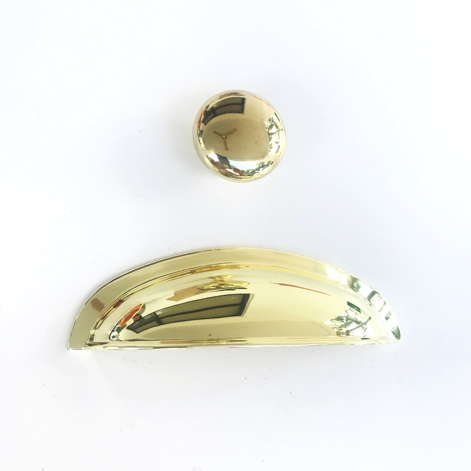 Polished Brass "Nadia" Round Cabinet Knob Bin Cup Drawer Pull, Modern Cabinet Hardware Farmhouse Drawer Pull