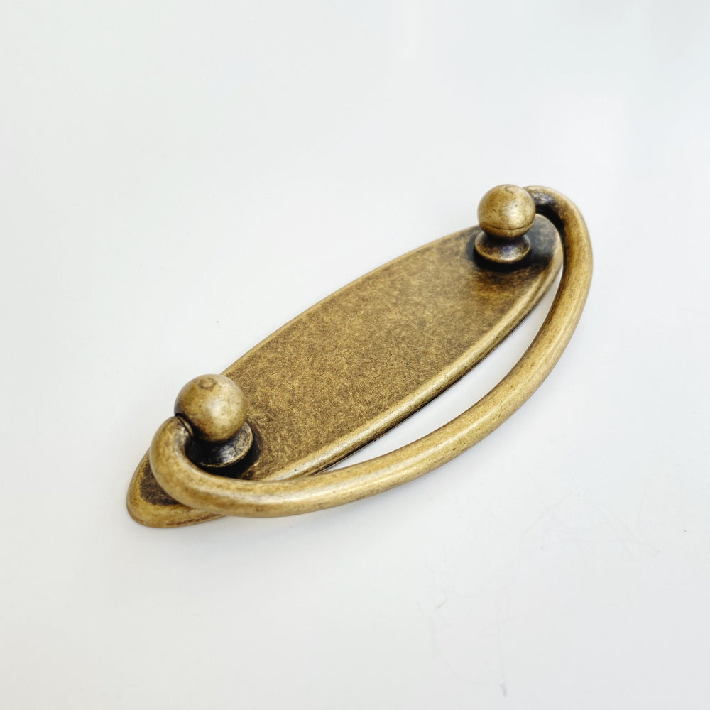 Ring Pull Plain Bail with Backplate in Antique Brass Cabinet Drawer Pull, Modern Cabinet Hardware