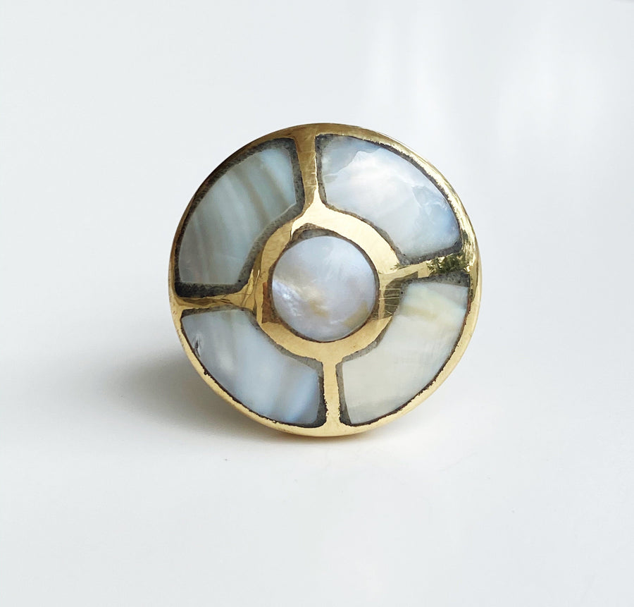 Mother of Pearl and Brass "June"  Capiz Cabinet Drawer Knob, Modern Cabinet Hardware Shell Drawer Pull