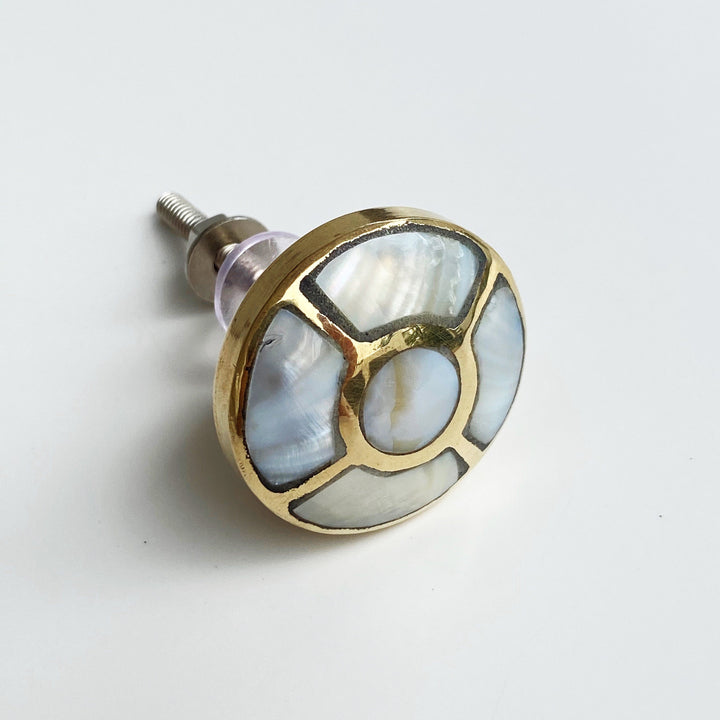 Mother of Pearl and Brass "June"  Capiz Cabinet Drawer Knob, Modern Cabinet Hardware Shell Drawer Pull