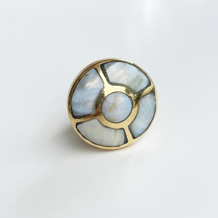 Mother of Pearl and Brass "June"  Capiz Cabinet Drawer Knob, Modern Cabinet Hardware Shell Drawer Pull