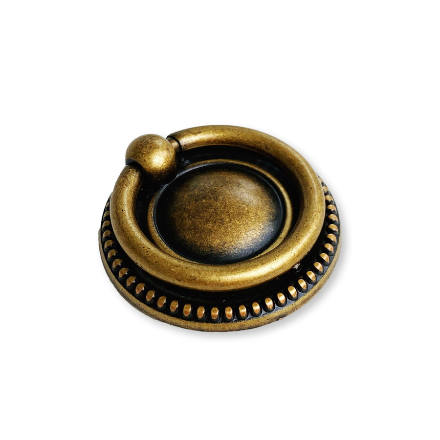 Antique Brass "Dots" Round Ring Pull - Purdy Hardware - 