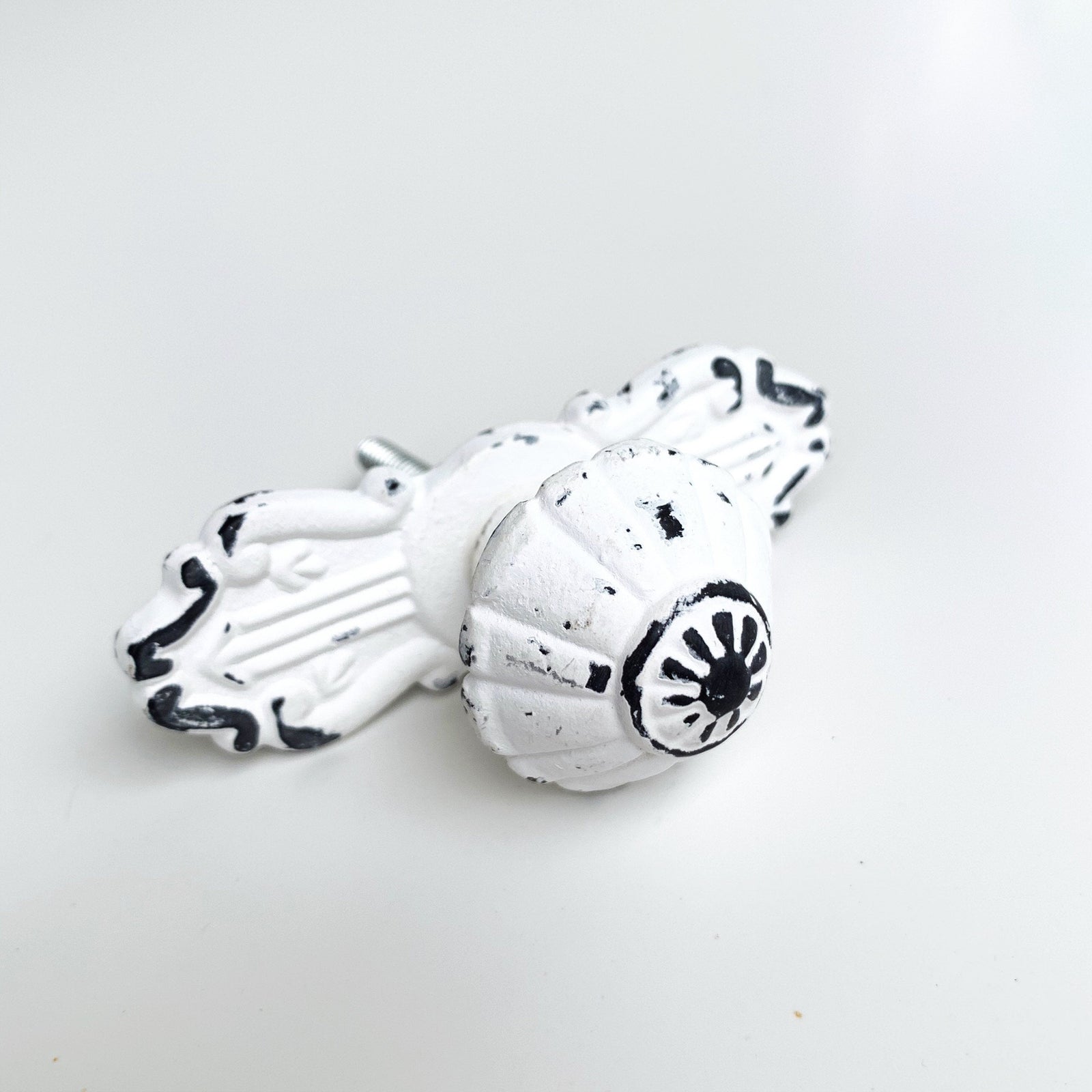White Distressed "Serene" Knob with Backplate, Cabinet Hardware Farmhouse Drawer Pull
