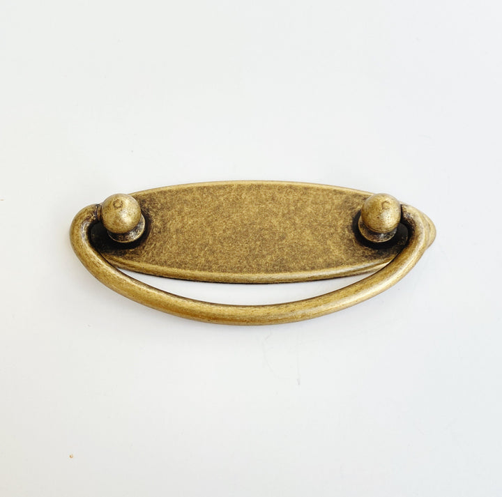 Ring Pull Plain Bail with Backplate in Antique Brass Cabinet Drawer Pull, Modern Cabinet Hardware