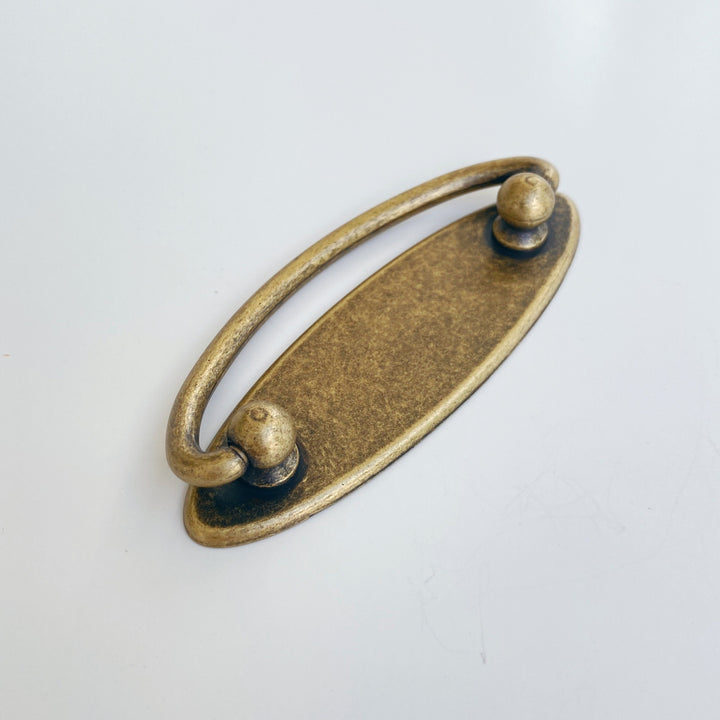 Ring Pull Plain Bail with Backplate in Antique Brass Cabinet Drawer Pull, Modern Cabinet Hardware