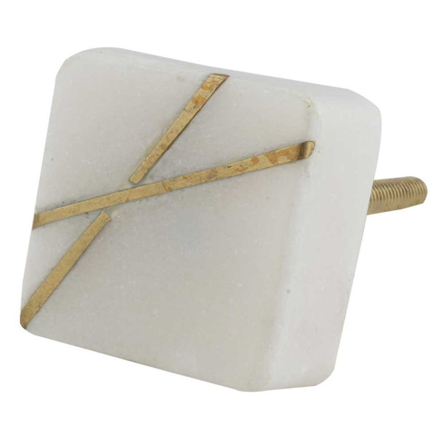 White Marble Square with Brass Stripes Cabinet Drawer Knob, Modern Cabinet Hardware Farmhouse Drawer Pull