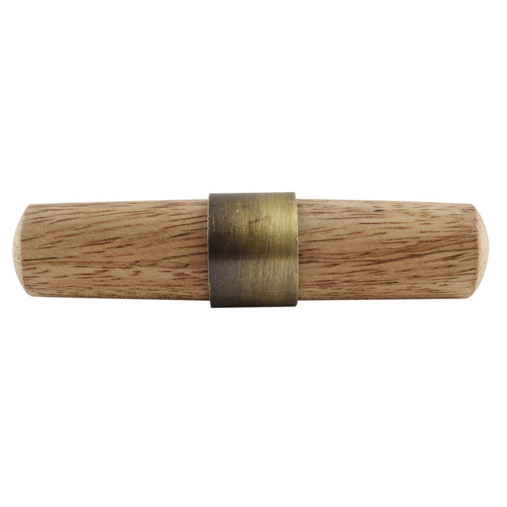 Wooden Natural T-Bar and Antique Brass Drawer Cabinet Knob and Pull, Cabinet Hardware Farmhouse Drawer Pull