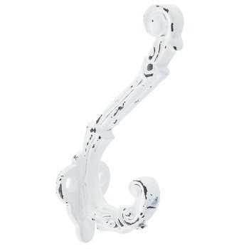 Wall Hook Distressed Antique White Metal, Farmhouse Decor Hardware