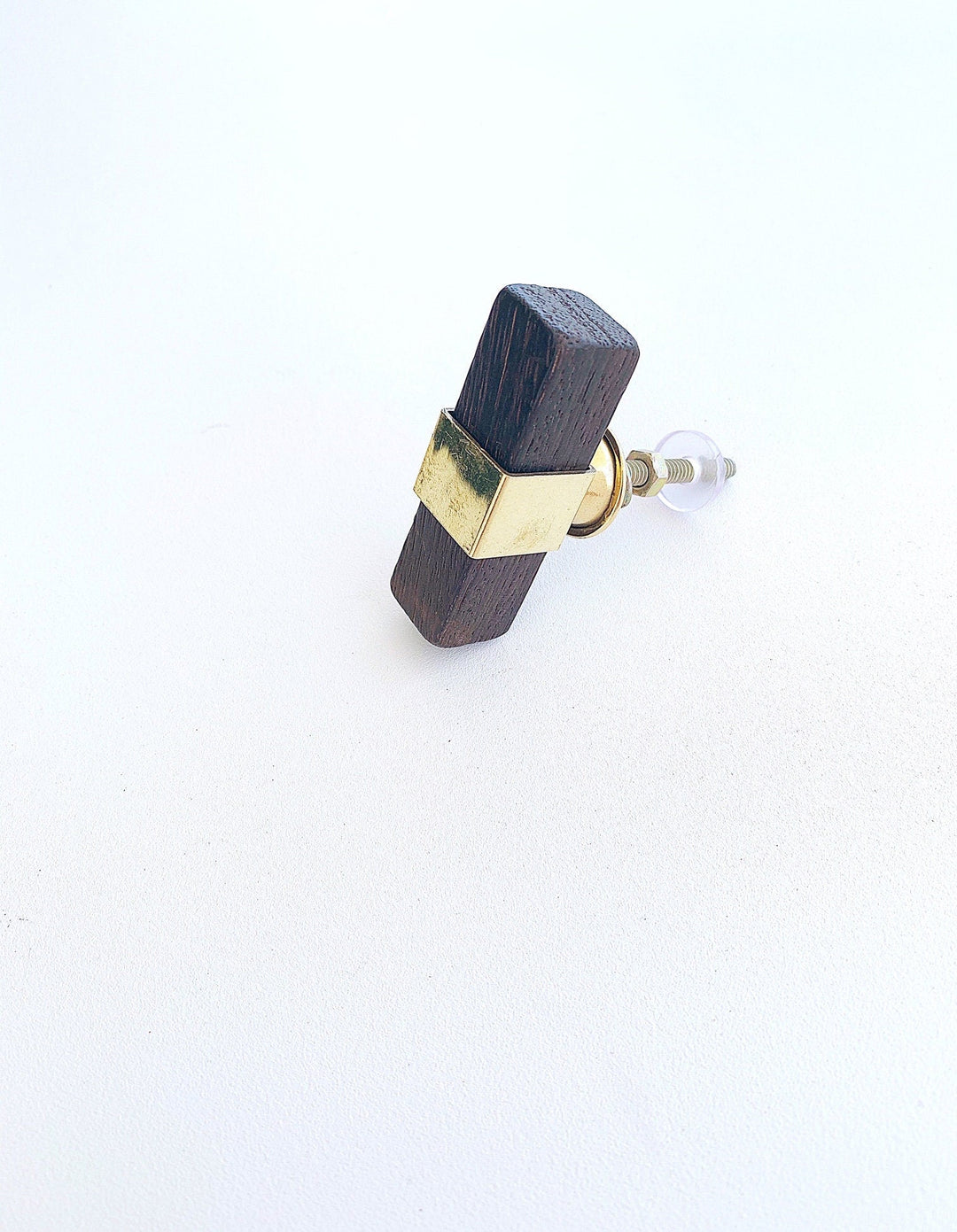 T-Knob Wooden and Brass Square "Fire" Cabinet Knob, Modern Cabinet Hardware Farmhouse Drawer Pull