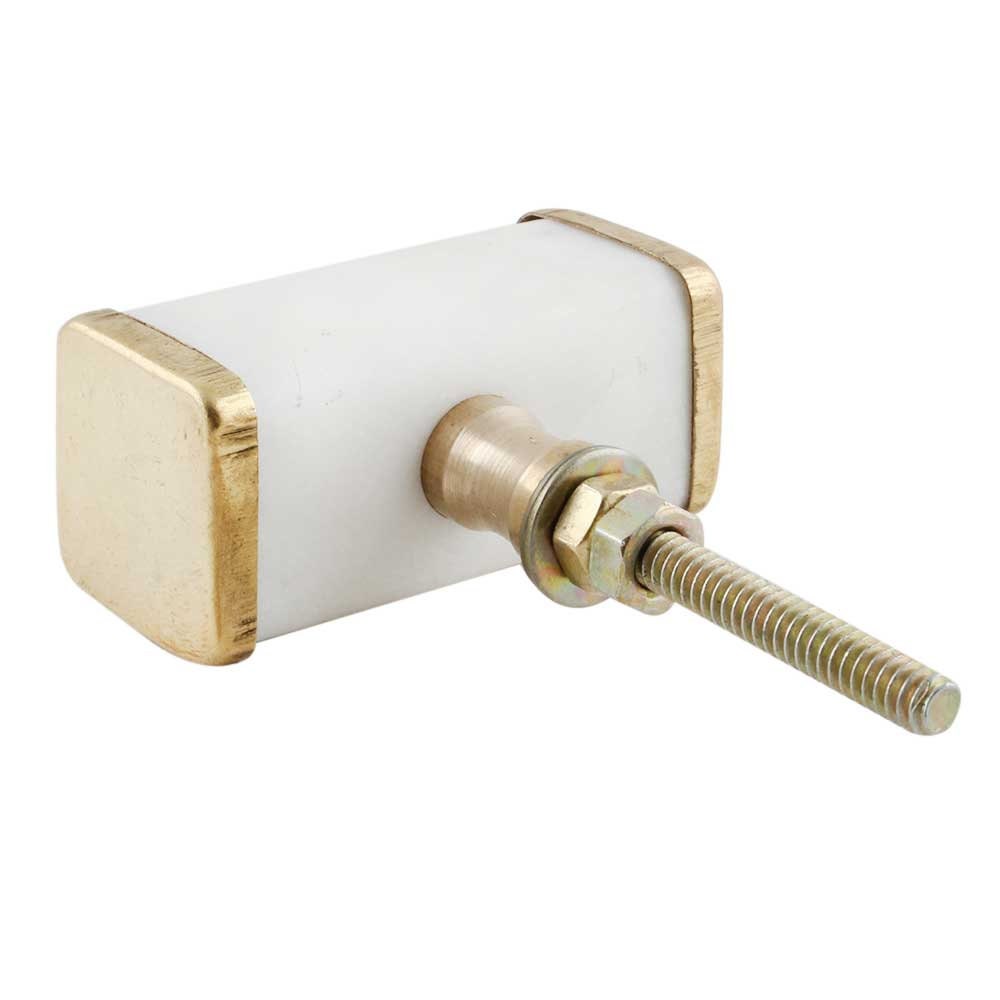 Brass and White Marble "Block" Cabinet Drawer Knob, Modern Cabinet Hardware Farmhouse Drawer Pull
