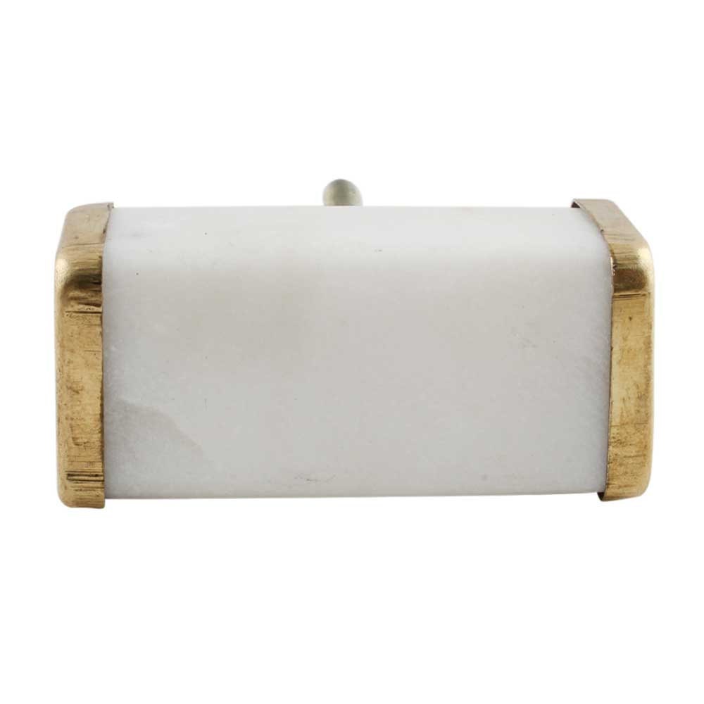 Brass and White Marble "Block" Cabinet Drawer Knob, Modern Cabinet Hardware Farmhouse Drawer Pull