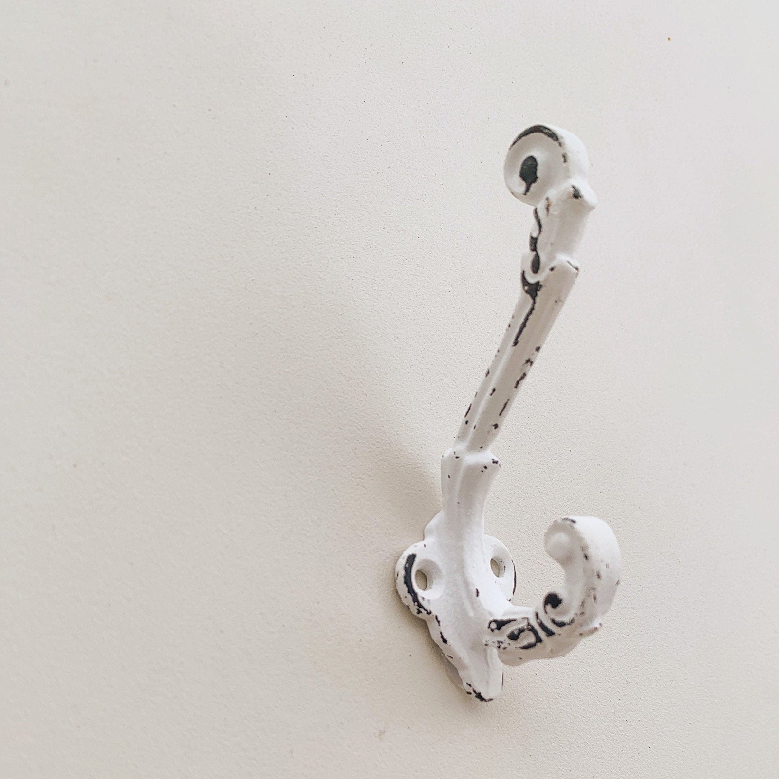 Wall Hook Distressed Antique White Metal, Farmhouse Decor Hardware