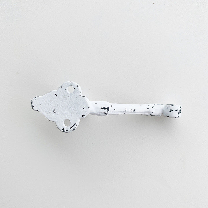 Wall Hook Distressed Antique White Metal, Farmhouse Decor Hardware