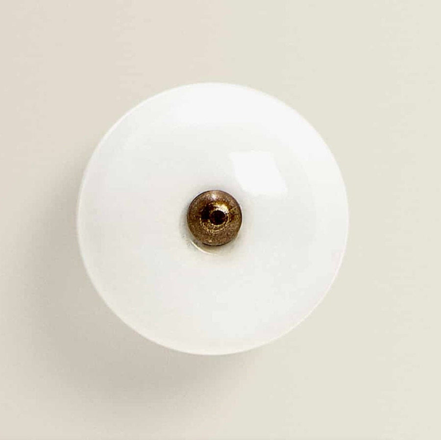 Ceramic White Antique Round Knob with Bronze Metal Center Drawer Pull, Modern Cabinet Hardware Farmhouse