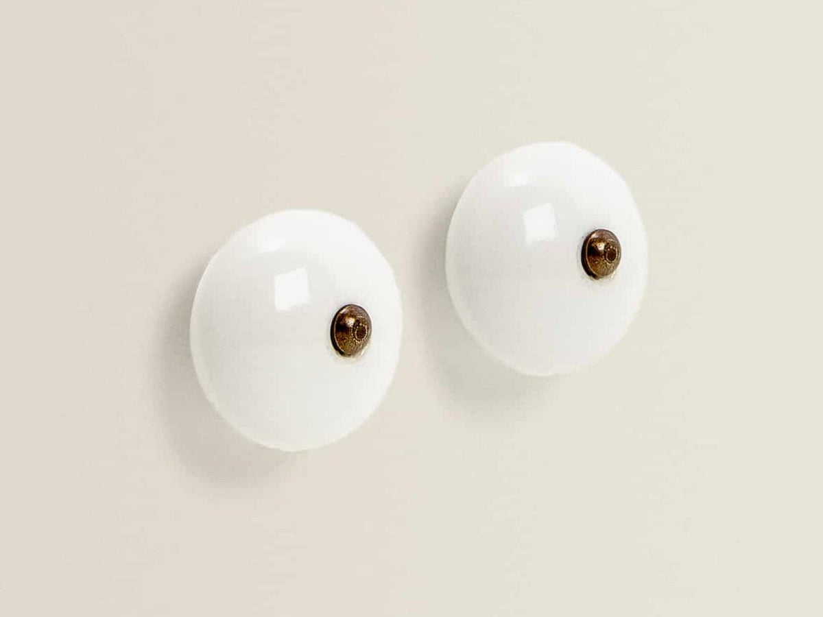 Ceramic White Antique Round Knob with Bronze Metal Center Drawer Pull, Modern Cabinet Hardware Farmhouse