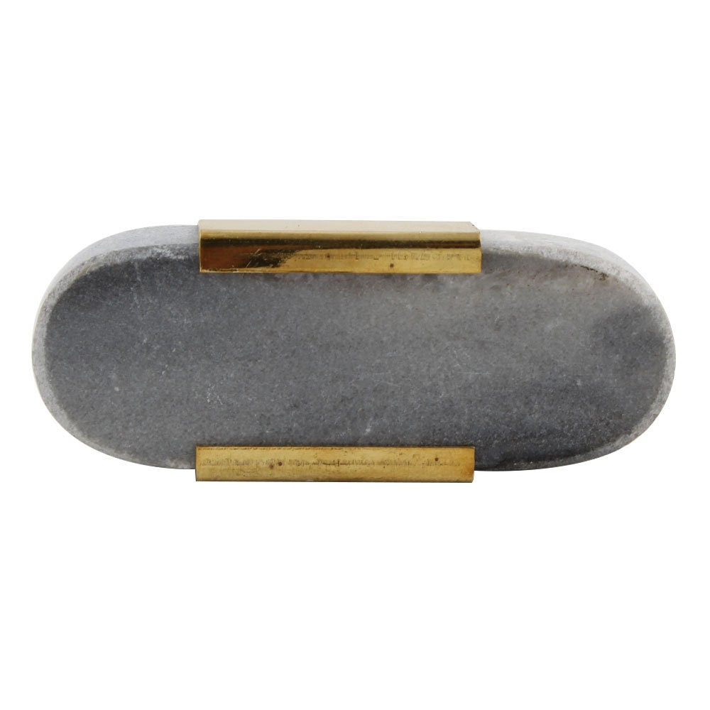 Brass and Marble Grey Cabinet Knob "Oval" Brass Drawer Pull, Modern Cabinet Hardware Farmhouse Drawer Pull
