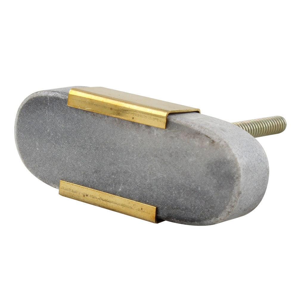 Brass and Marble Grey Cabinet Knob "Oval" Brass Drawer Pull, Modern Cabinet Hardware Farmhouse Drawer Pull
