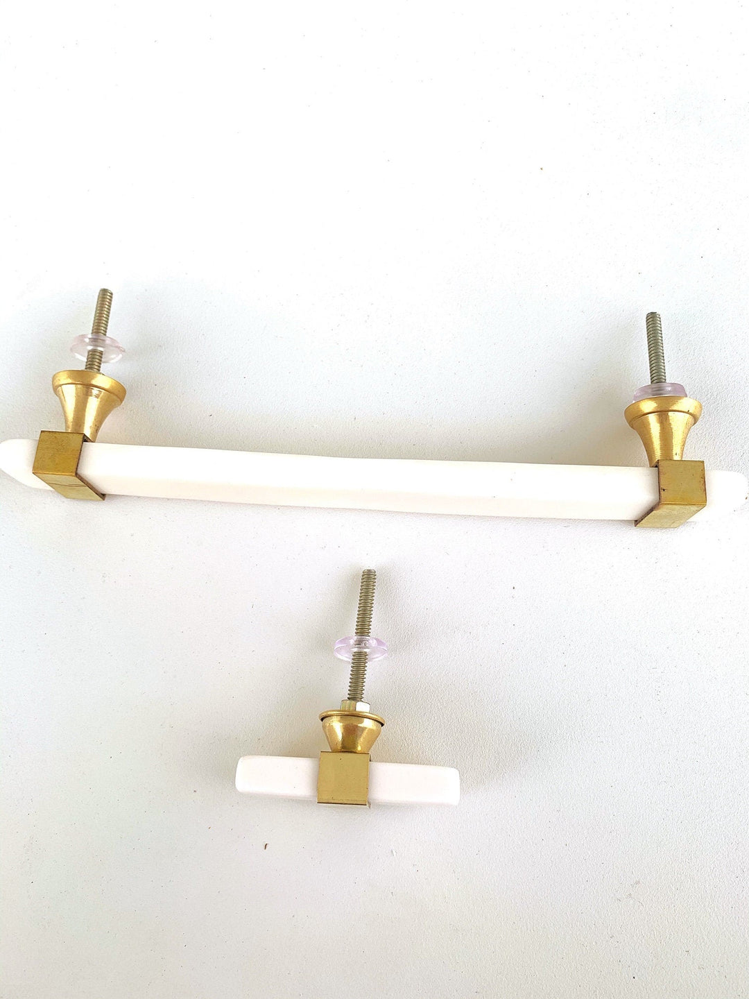 T-Knob Brass and Bone Cabinet Knob "Domino" Drawer Pull, Modern Cabinet Hardware Farmhouse Drawer Pull