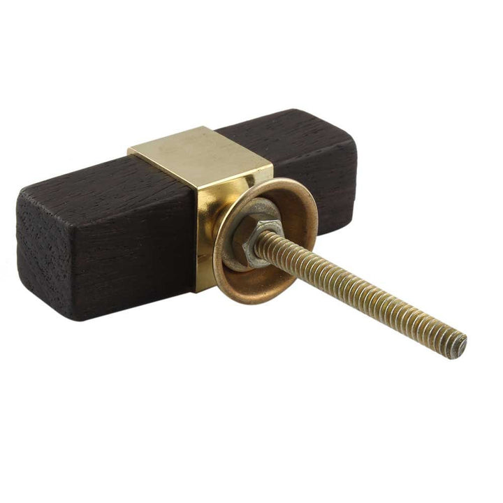 T-Knob Wooden and Brass Square "Fire" Cabinet Knob, Modern Cabinet Hardware Farmhouse Drawer Pull