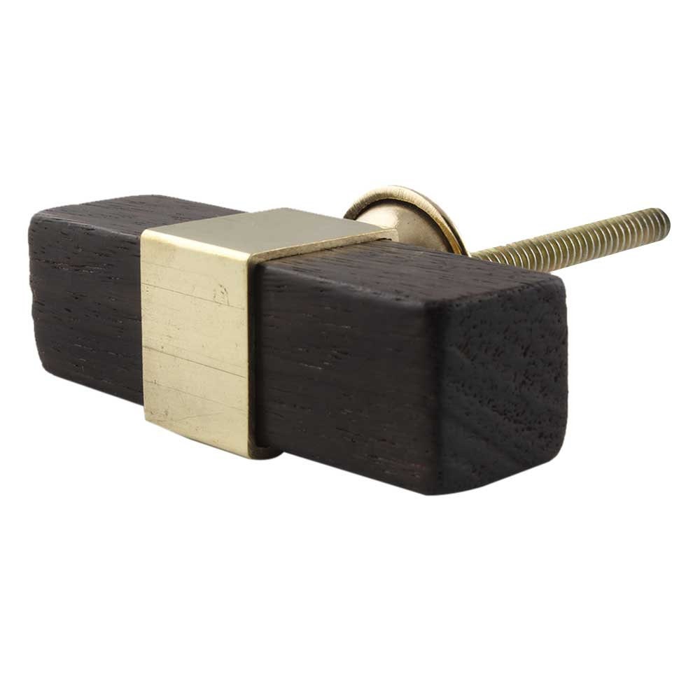 T-Knob Wooden and Brass Square "Fire" Cabinet Knob, Modern Cabinet Hardware Farmhouse Drawer Pull