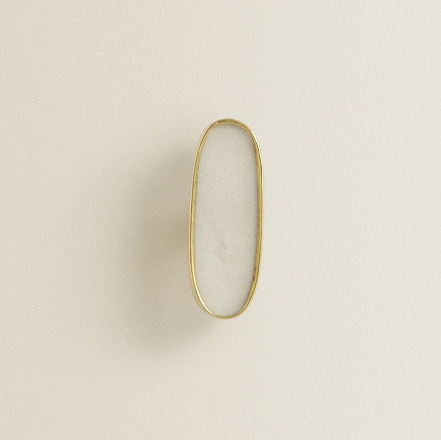 Oval Marble and Brass Cabinet Knob "Naila"  White Marble and Brass Drawer Pull, Modern Cabinet Hardware Farmhouse Drawer Pull
