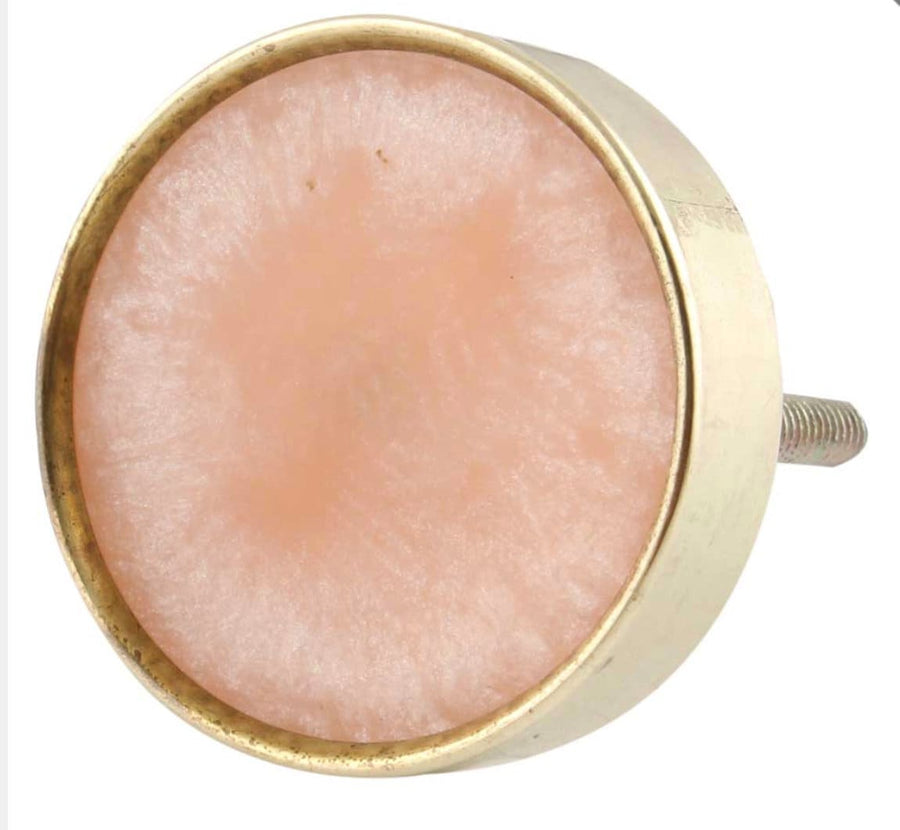 Round Brass  and Pink Cabinet Knob Resin, Modern Cabinet Hardware Farmhouse Drawer Pull