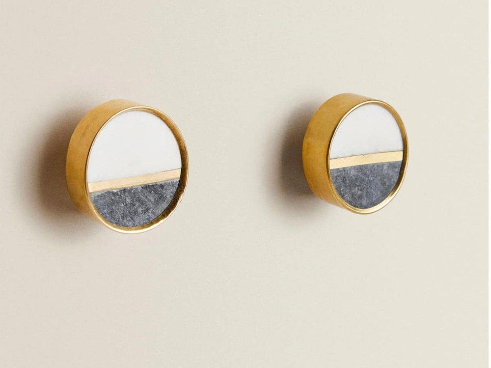 Round BrassTwo-Tones Marble Cabinet Knob "Naomi One" White-Grey Marble Color Drawer Pull, Modern Cabinet Hardware Farmhouse Drawer Pull