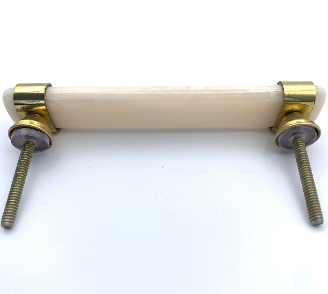 Brass and White-off Pearl Cabinet Knob  Drawer Pull, Modern Cabinet Hardware Farmhouse Drawer Pull